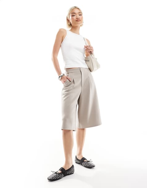 ASOS DESIGN - Pantaloni a fondo ampio stile bermuda color pietra in twill di jersey - view 1