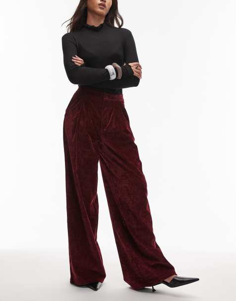 ASOS DESIGN - Pantaloni a fondo ampio testurizzati bordeaux in velluto - view 1