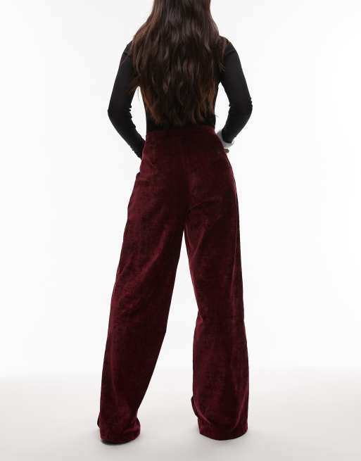ASOS DESIGN - Pantaloni a fondo ampio testurizzati bordeaux in velluto, 5 di 5