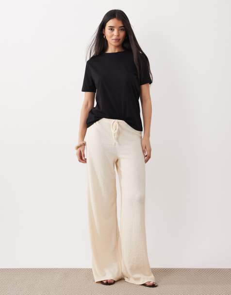 ASOS DESIGN - Pantaloni a fondo ampio testurizzati color crema in coordinato - view 1