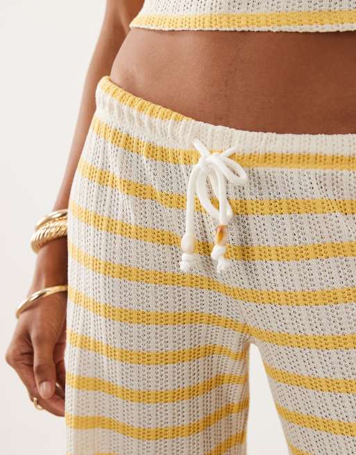 ASOS DESIGN - Pantaloni a fondo ampio testurizzati gialli a righe in coordinato, 3 di 5