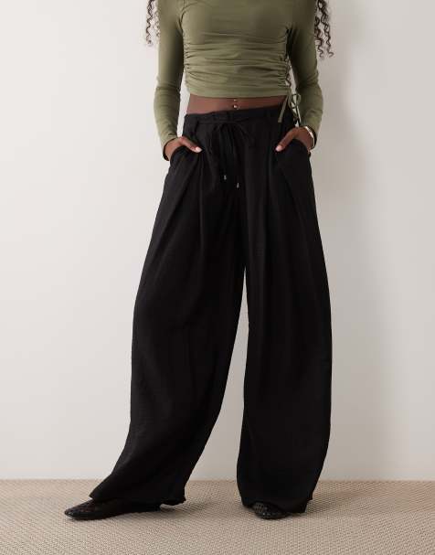 ASOS DESIGN - Pantaloni a fondo ampio testurizzati neri allacciati in vita - view 1