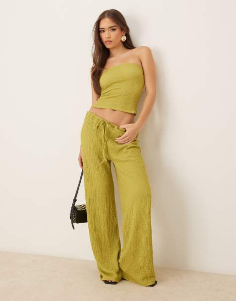 ASOS DESIGN - Pantaloni a fondo ampio testurizzati verde oliva in coordinato - view 1