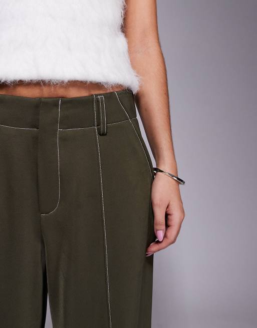 ASOS DESIGN - Pantaloni a fondo ampio verdi con cuciture a vista, 2 di 5