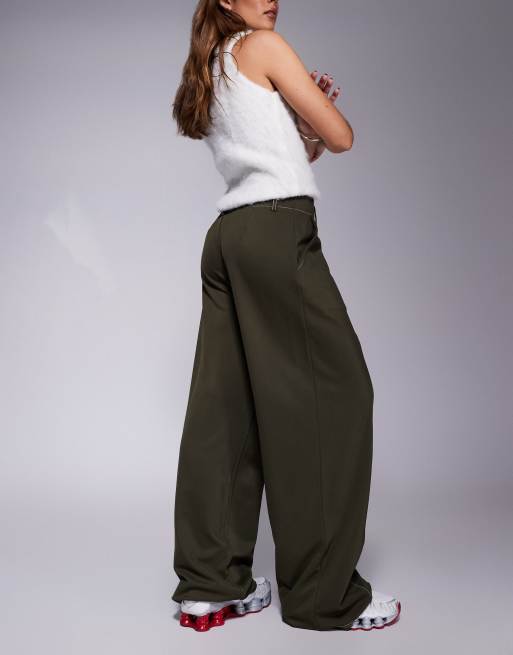 ASOS DESIGN - Pantaloni a fondo ampio verdi con cuciture a vista, 5 di 5