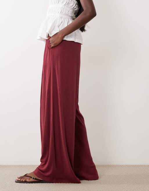 ASOS DESIGN - Pantaloni a fondo super ampio in lino e viscosa bordeaux, 2 di 5