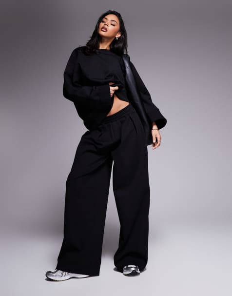 ASOS DESIGN - Pantaloni a fondo super ampio in tessuto interlock neri in coordinato - view 1