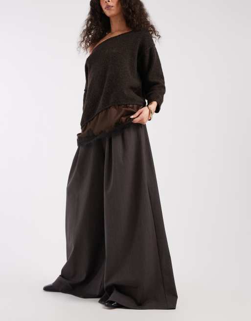 ASOS DESIGN - Pantaloni a fondo ultra ampio color cioccolato, 2 di 5