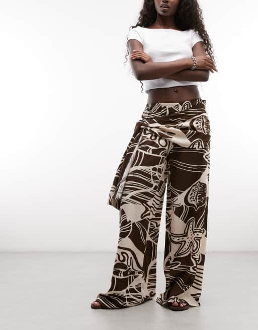 ASOS DESIGN pantaloni a gamba larga con dettaglio foulard e stampa conversation