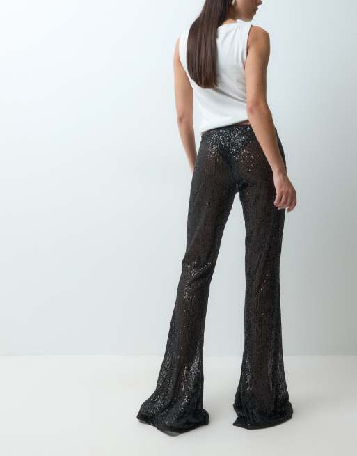 ASOS DESIGN pantaloni a gamba larga con paillettes neri, 5 di 5