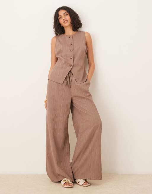ASOS DESIGN - Pantaloni a palazzo color tortora stropicciato in coordinato