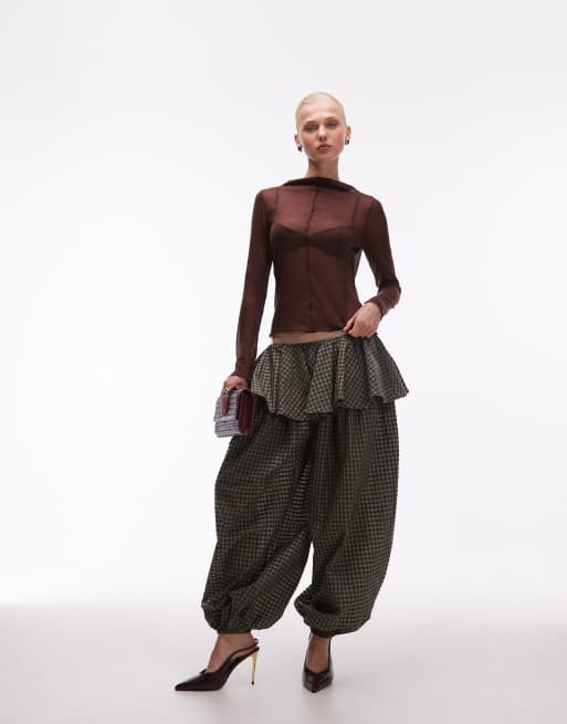 ASOS DESIGN - Pantaloni a palloncino a quadretti con dettaglio sovrapposto stile gonna