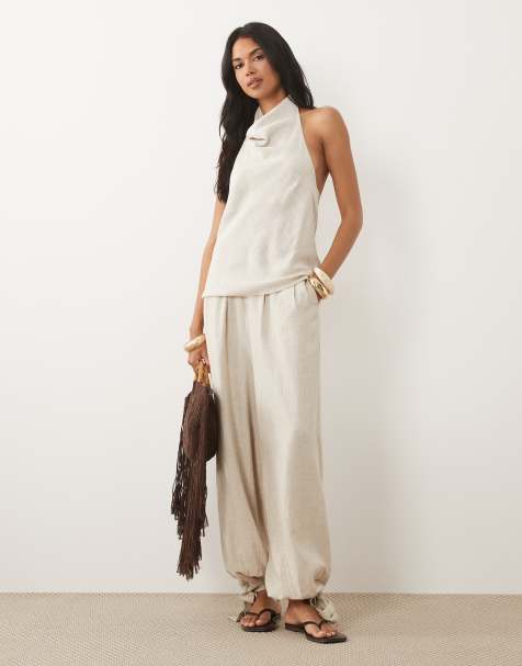 ASOS DESIGN - Pantaloni a palloncino in misto lino color crema in coordinato - view 1