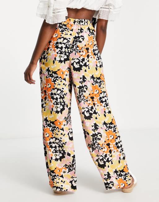 ASOS DESIGN - Pantaloni a pieghe arancioni a fiori, 2 di 4