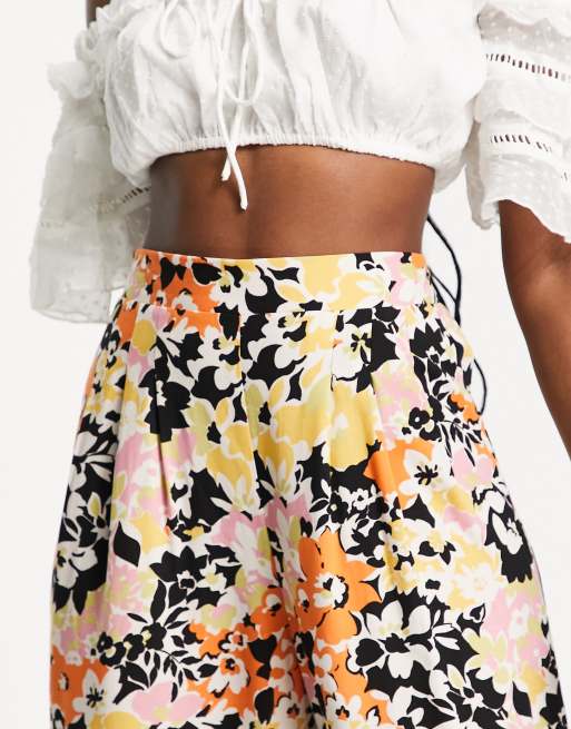 ASOS DESIGN - Pantaloni a pieghe arancioni a fiori, 3 di 4