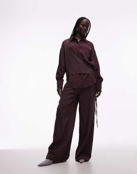 ASOS DESIGN - Pantaloni a righe color prugna taglio maschile in coordinato - view 1