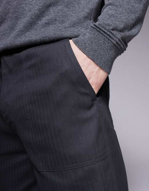 ASOS DESIGN - Pantaloni a spina di pesce dritti grigi, 3 di 5