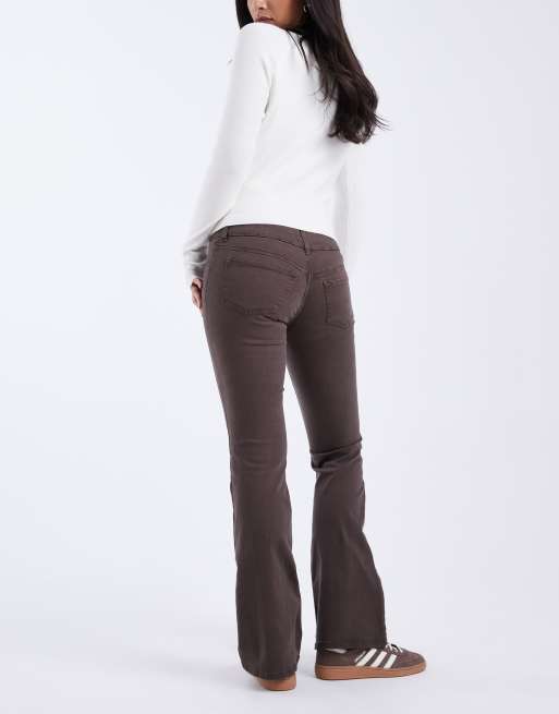 ASOS DESIGN - Pantaloni a zampa color cioccolato elasticizzati con linguetta e bottoni, 3 di 5