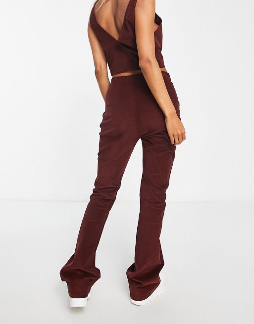 ASOS DESIGN - Pantaloni a zampa color ruggine con lacci in coordinato