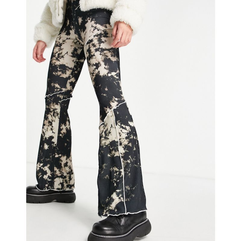 Donna Qh2j6 DESIGN - Pantaloni a zampa con stampa tie-dye e bordi grezzi con cuciture a vista