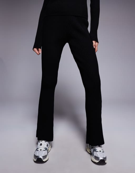 ASOS DESIGN - Pantaloni a zampa neri in maglia a coste in coordinato, 2 di 5