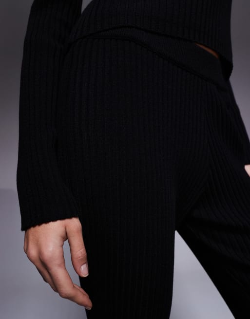 ASOS DESIGN - Pantaloni a zampa neri in maglia a coste in coordinato, 5 di 5