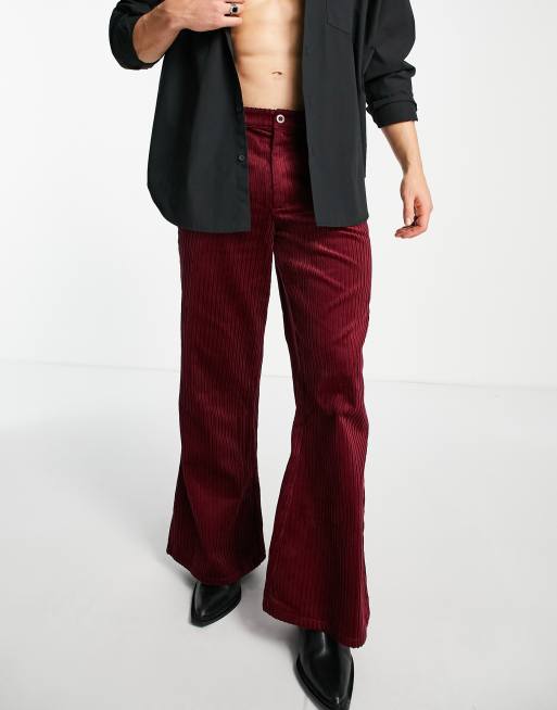 ASOS DESIGN - Pantaloni a zampa super larga bordeaux