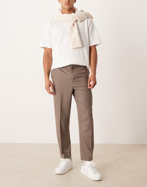 ASOS DESIGN - Pantaloni affusolati comodi eleganti beige in flanella con vita elasticizzata, 2 di 5