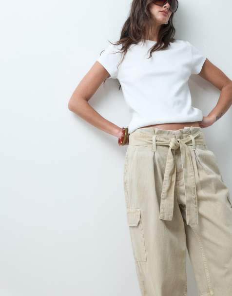 ASOS DESIGN - Pantaloni affusolati con vita paperbag color écru - view 1
