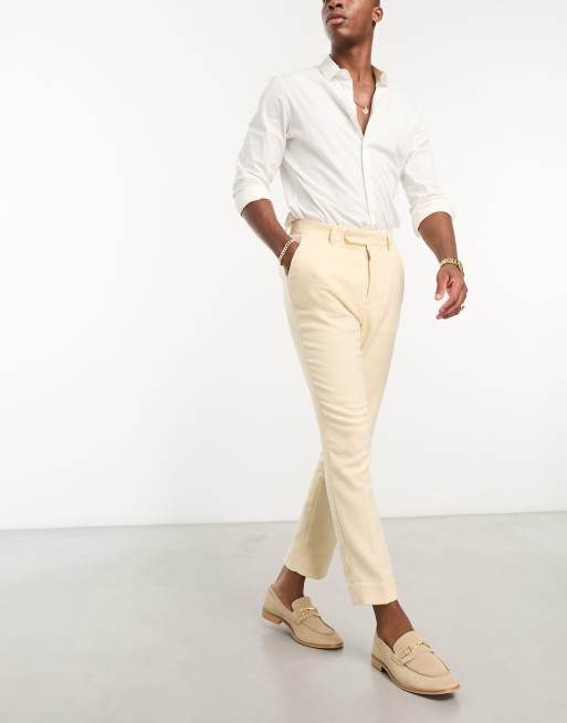 ASOS DESIGN Pantaloni affusolati eleganti in misto lana con motivo pied de poule color pietra ASOS