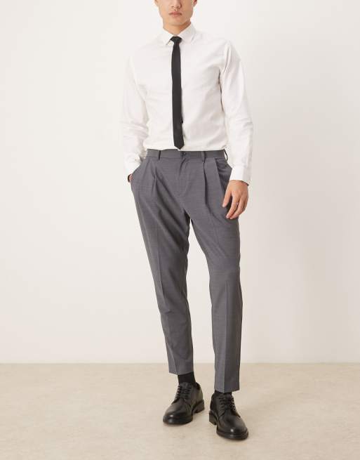 ASOS DESIGN - Pantaloni affusolati eleganti lavabili in misto lana antracite, 2 di 5