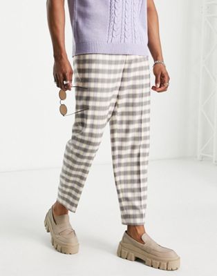 ASOS DESIGN smart oversized tapered pants with belt in lilac grid check - ASOS Price Checker