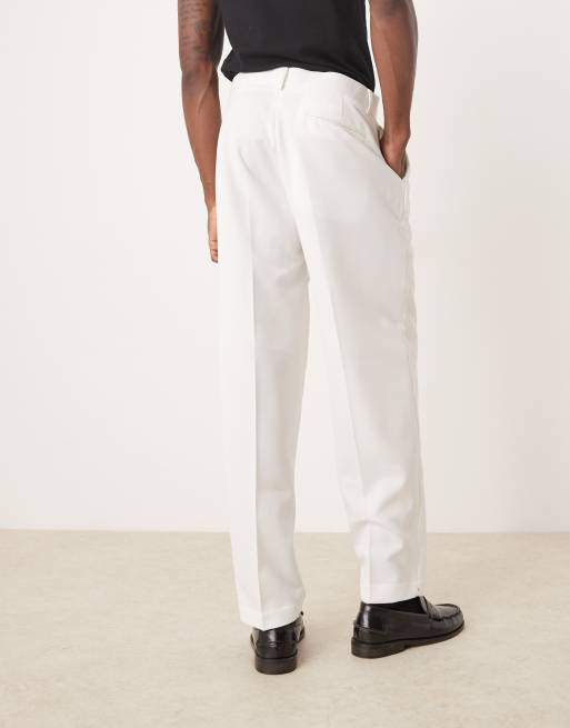 ASOS DESIGN - Pantaloni affusolati eleganti oversize bianchi con pieghe sul davanti, 4 di 5