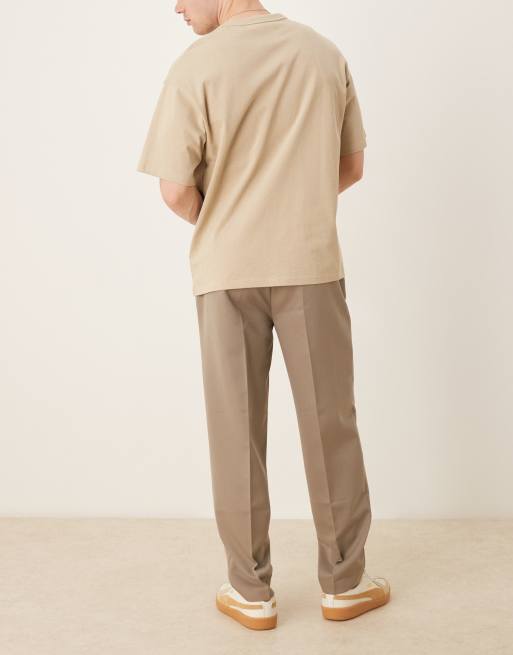 ASOS DESIGN - Pantaloni affusolati eleganti oversize color pietra scuro con pieghe sul davanti, 3 di 5