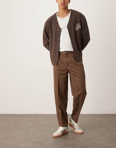 ASOS DESIGN - Pantaloni affusolati eleganti oversize marroni con pieghe sul davanti - view 1