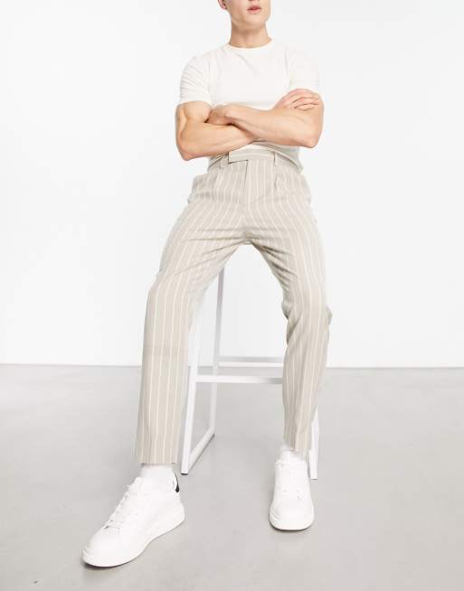 ASOS DESIGN - Pantaloni affusolati eleganti pietra a righe, 4 di 4