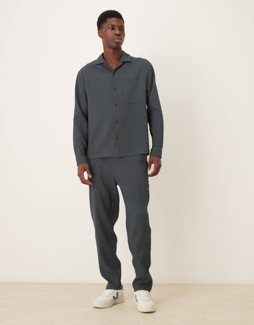 ASOS DESIGN Pantaloni affusolati grigi plissé in coordinato ASOS