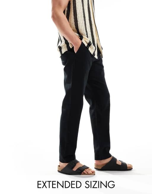 ASOS DESIGN - Pantaloni affusolati in lino neri con vita elasticizzata