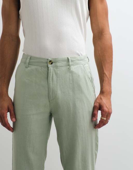 ASOS DESIGN - Pantaloni affusolati in misto lino kaki in coordinato, 3 di 5