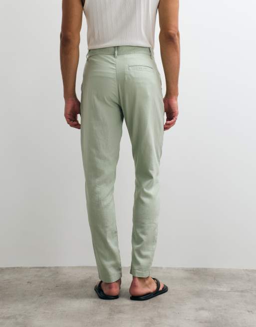 ASOS DESIGN - Pantaloni affusolati in misto lino kaki in coordinato, 5 di 5