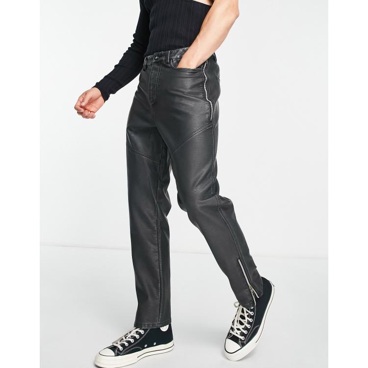 Asos Uomo Abbigliamento Pantaloni e jeans Pantaloni Pantaloni chinos Pantaloni affusolati in pelle sintetica slavata con zip 
