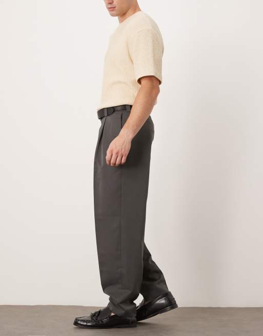 ASOS DESIGN - Pantaloni affusolati oversize eleganti color antracite con pieghe sul davanti, 3 di 5