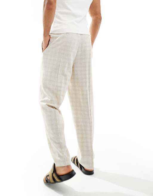 ASOS DESIGN - Pantaloni affusolati oversize eleganti in misto lino a quadri color neutro, 3 di 5