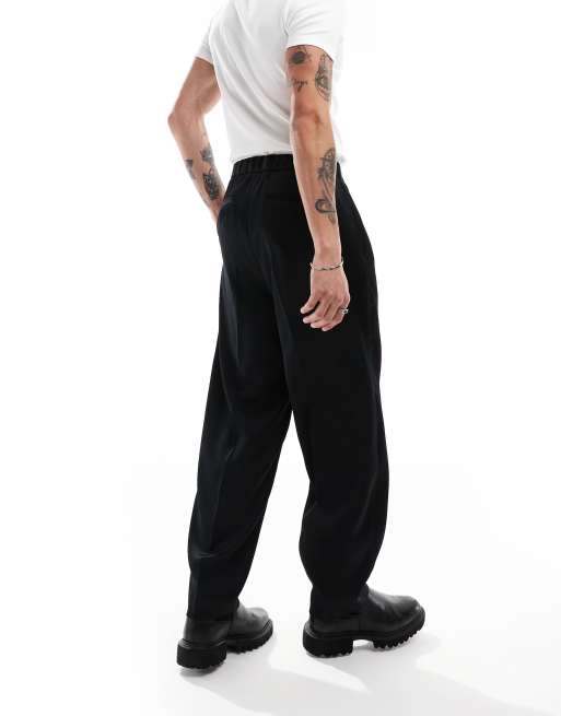 ASOS DESIGN - Pantaloni affusolati oversize eleganti neri in raso con vita elasticizzata in coordinato, 4 di 4