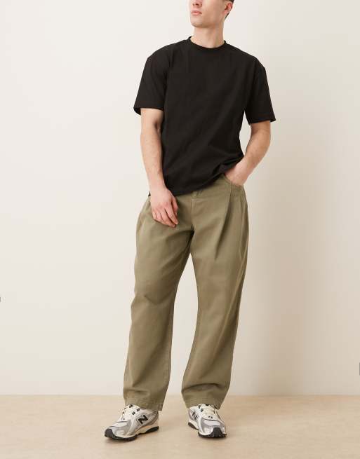 ASOS DESIGN - Pantaloni affusolati vestibilità comoda kaki con doppie pieghe, 2 di 5