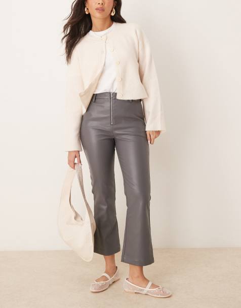 ASOS DESIGN - Pantaloni alla caviglia in pelle sintetica color antracite con zip sul davanti - view 1