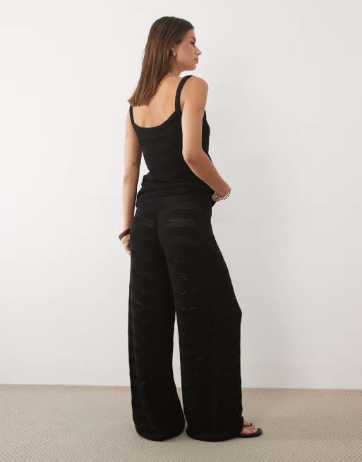 ASOS DESIGN - Pantaloni all'uncinetto neri, 2 di 5