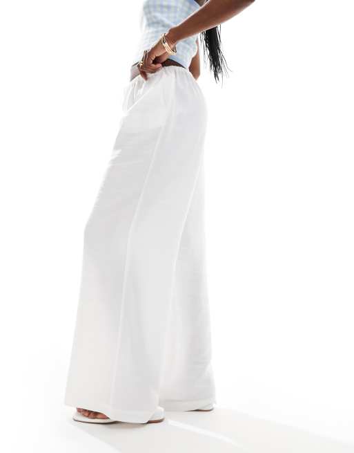 ASOS DESIGN - Pantaloni ampi avorio in twill con coulisse in vita