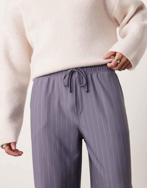 ASOS DESIGN - Pantaloni ampi blu con motivo gessato in coordinato, 4 di 5