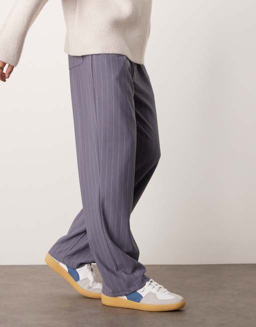 ASOS DESIGN - Pantaloni ampi blu con motivo gessato in coordinato, 5 di 5